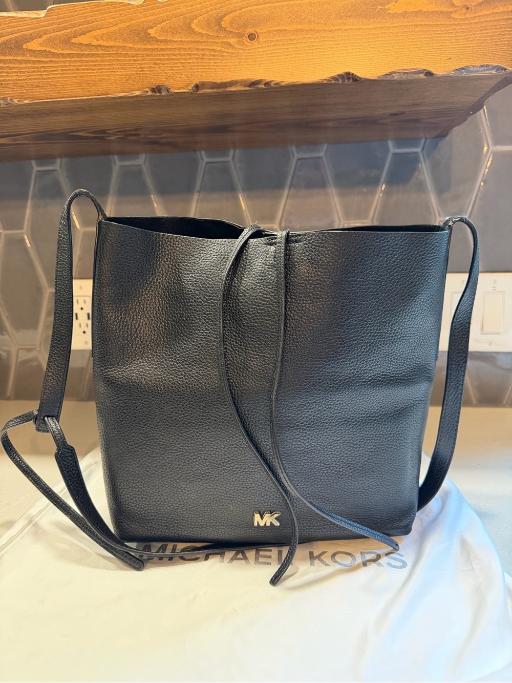 Michael Kors Black Pebbled Leather Crossbody Tote